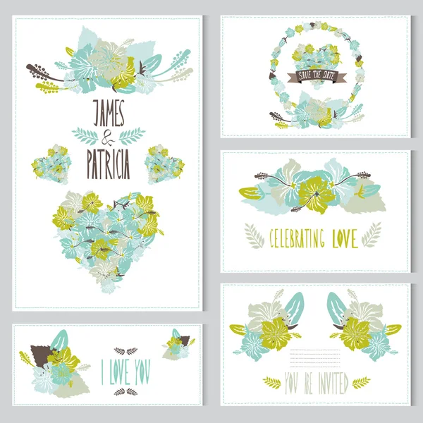 Set di carte floreali — Vettoriale Stock