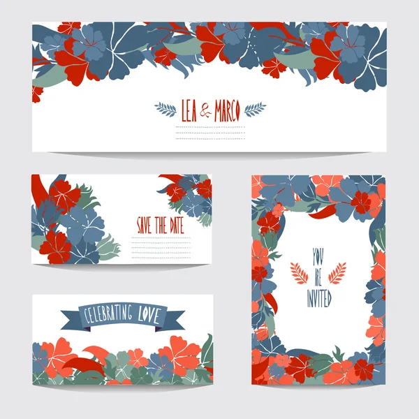 Set di carte floreali — Vettoriale Stock