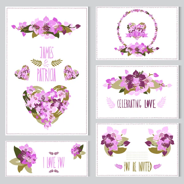 Conjunto de tarjetas florales — Vector de stock