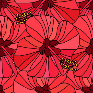 Kırmızı amber çiçekleri ve tasarım elementleriyle zarif, pürüzsüz bir desen. Davetiyeler, kartlar, baskı, hediye paketi, imalat, tekstil, kumaş, duvar kağıtları için çiçek deseni