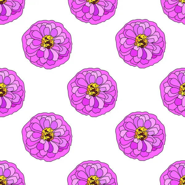 Elegante Patrón Sin Costuras Con Flores Zinnia Rosa Elementos Diseño — Vector de stock