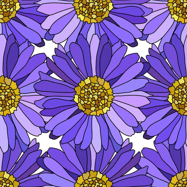 Padrão Sem Costura Elegante Com Flores Aster Azuis Elementos Design — Vetor de Stock