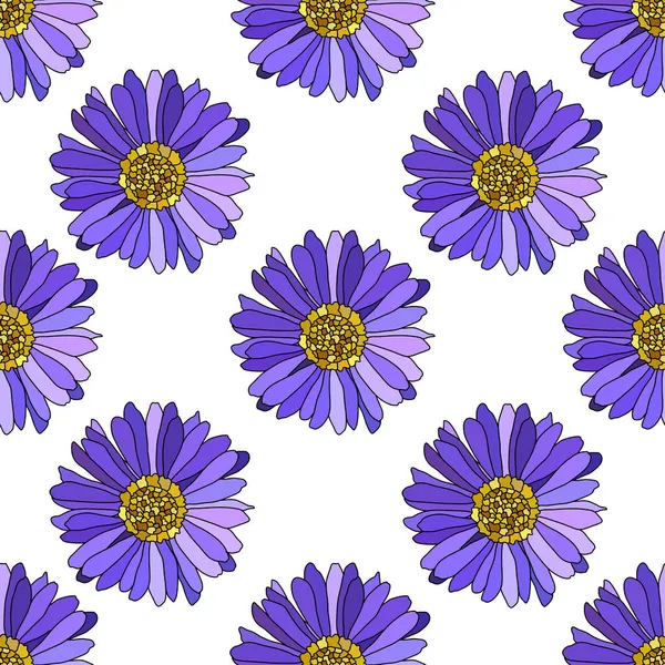 ブルーのアスターの花 デザイン要素とエレガントなシームレスパターン 招待状 カード ギフトラップ ファブリック 壁紙のための花のパターン — ストックベクタ