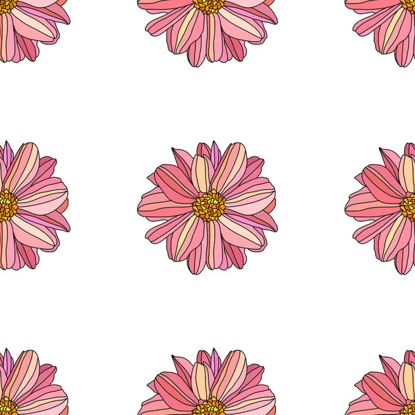 Elegantní Bezešvý Vzor Růžovými Květy Dahlia Designové Prvky Květinový Vzor — Stockový vektor