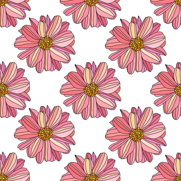 Elegante Patrón Sin Costuras Con Flores Dalia Rosa Elementos Diseño — Vector de stock