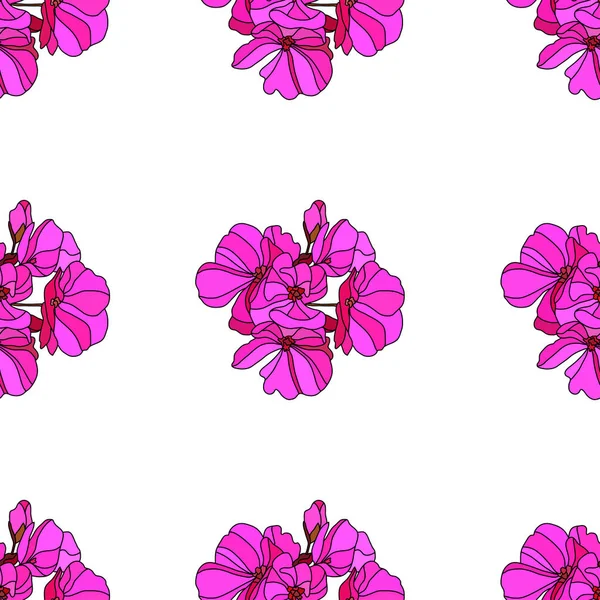 Pembe sardunya çiçekleri ve tasarım elementleriyle zarif, pürüzsüz bir desen. Davetiyeler, kartlar, baskı, hediye paketi, imalat, tekstil, kumaş, duvar kağıtları için çiçek deseni