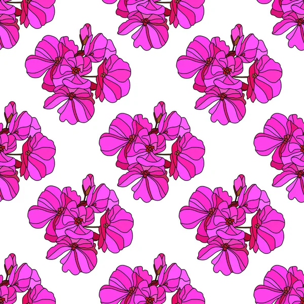 Pembe sardunya çiçekleri ve tasarım elementleriyle zarif, pürüzsüz bir desen. Davetiyeler, kartlar, baskı, hediye paketi, imalat, tekstil, kumaş, duvar kağıtları için çiçek deseni