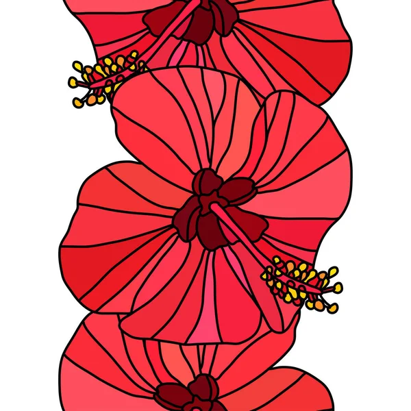 Elegáns Zökkenőmentes Minta Vörös Hibiszkusz Virágokkal Design Elemekkel Virágmintás Meghívók — Stock Vector