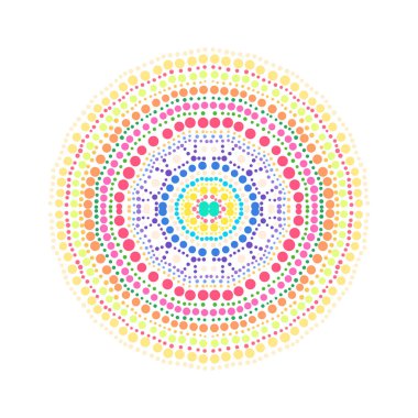 Dekoratif renkli nokta mandala, tasarım elementi. Kartlar, davetiyeler, afişler, posterler, baskı tasarımı için kullanılabilir. Mandala arkaplanı