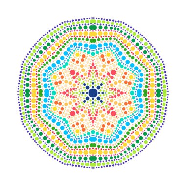 Dekoratif renkli nokta mandala, tasarım elementi. Kartlar, davetiyeler, afişler, posterler, baskı tasarımı için kullanılabilir. Mandala arkaplanı