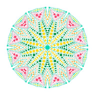 Dekoratif renkli nokta mandala, tasarım elementi. Kartlar, davetiyeler, afişler, posterler, baskı tasarımı için kullanılabilir. Mandala arkaplanı