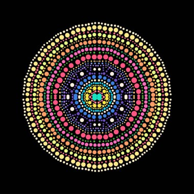 Dekoratif renkli nokta mandala, tasarım elementi. Kartlar, davetiyeler, afişler, posterler, baskı tasarımı için kullanılabilir. Mandala arkaplanı
