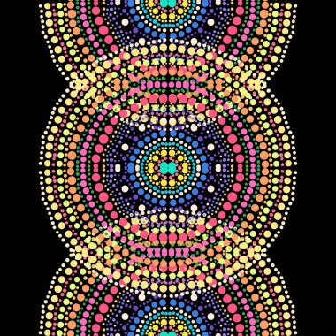 Renkli nokta mandalaları ve tasarım elementleri olan zarif, pürüzsüz bir desen. Davetiyeler için mandala deseni, tebrik kartları, hatıra defteri, baskı, hediye paketi, imalat