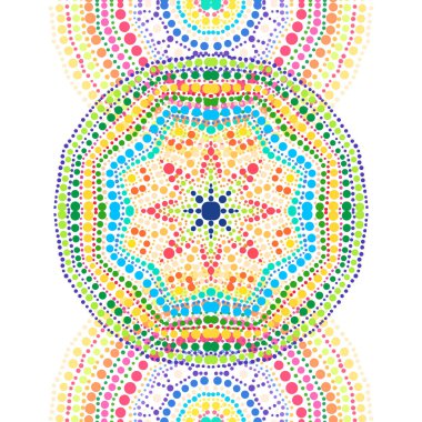 Renkli nokta mandalaları ve tasarım elementleri olan zarif, pürüzsüz bir desen. Davetiyeler için mandala deseni, tebrik kartları, hatıra defteri, baskı, hediye paketi, imalat