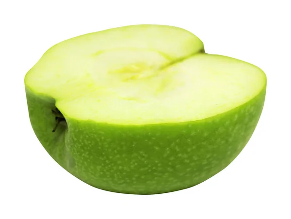 Groen Gesneden Appelfruit Geïsoleerd Witte Achtergrond Natuurlijke Voedselachtergrond Vruchtvormgevingselement — Stockfoto
