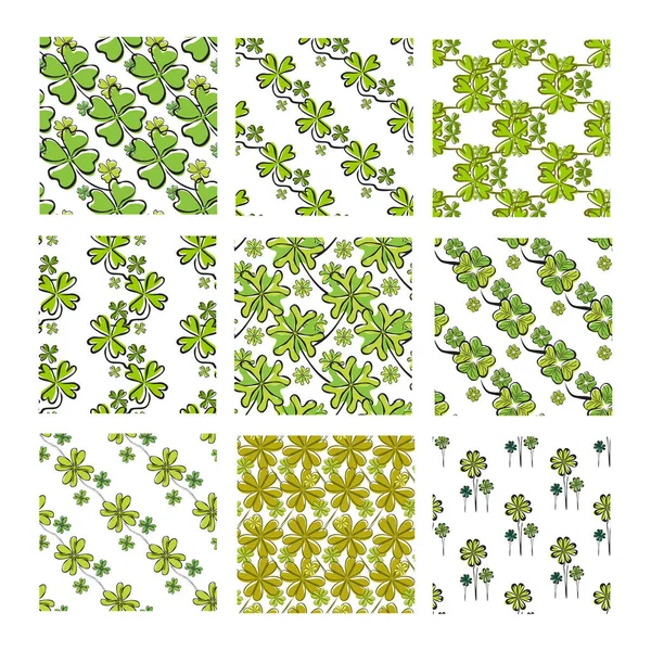 Élégant Motif Sans Couture Avec Quatre Trèfles Feuilles Éléments Conception — Image vectorielle