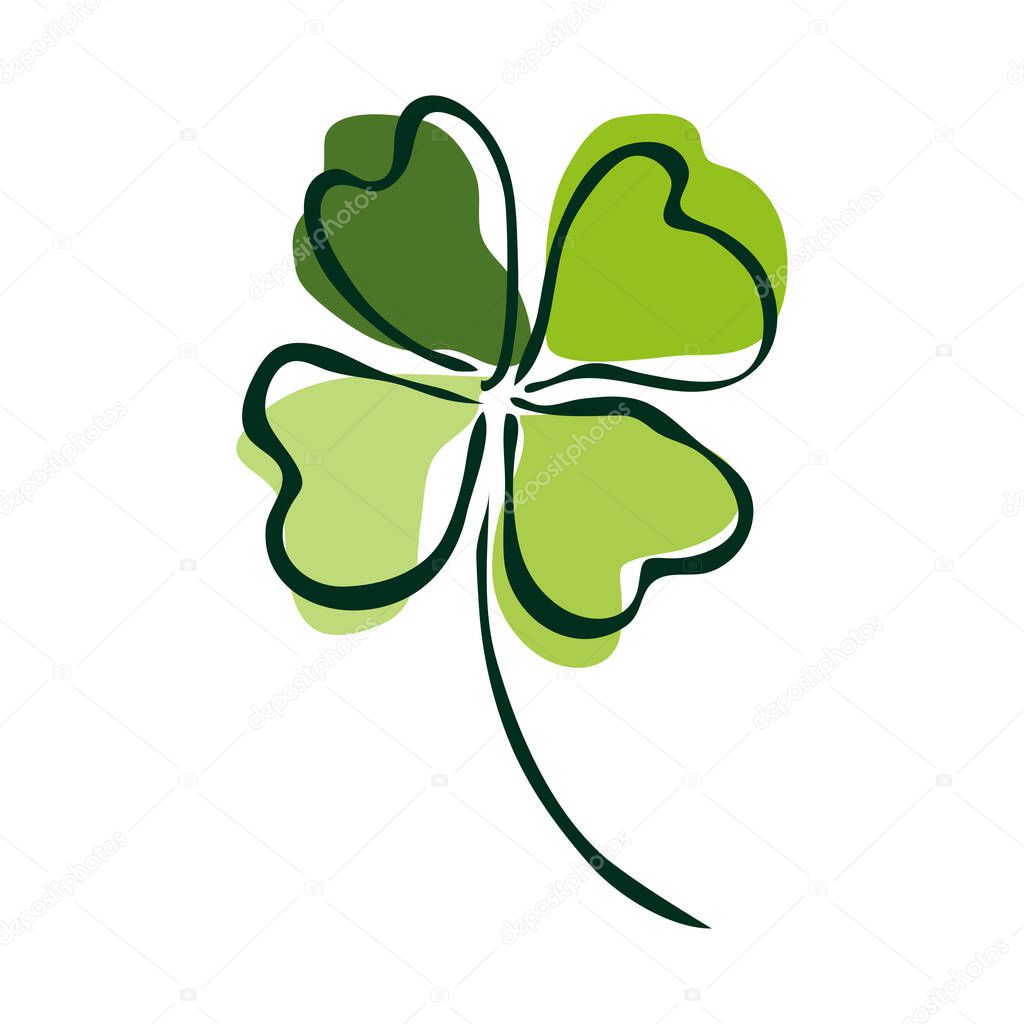 Decorative four leaf clover, design element. Can be used for cards, invitations, banners, posters, print design. Floral background. St Patricks day