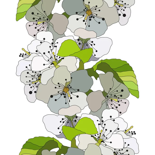 Elegantní Bezešvý Vzor Ručně Kreslenou Dekorativní Sakurou Květy Třešňových Květů — Stockový vektor