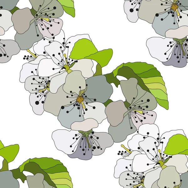 Elegante Patrón Sin Costuras Con Sakura Decorativa Dibujada Mano Flores — Vector de stock