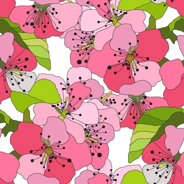 手描きの装飾的な桜 桜の花 デザイン要素とエレガントなシームレスなパターン 結婚式の招待状 グリーティングカード スクラップブッキング ギフトラップ 製造のための花のパターン — ストックベクタ