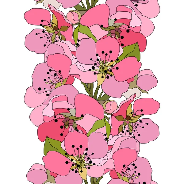 Padrão Sem Costura Elegante Com Sakura Decorativa Desenhada Mão Flores —  Vetores de Stock