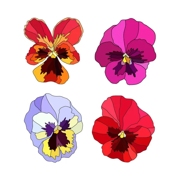 Decorative Pansy Viola Flowers Set Design Elements Can Used Cards — Stok Vektör