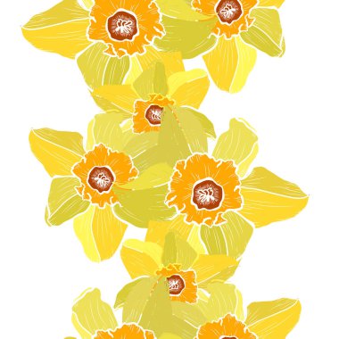 Nergis çiçekleri ve tasarım elementleriyle zarif, pürüzsüz bir desen. Davetiyeler, kartlar, baskı, hediye paketi, imalat, tekstil, kumaş, duvar kağıtları için çiçek deseni