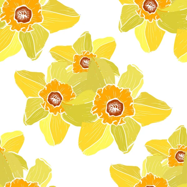 Padrão Sem Costura Elegante Com Flores Daffodil Elementos Design Padrão — Vetor de Stock