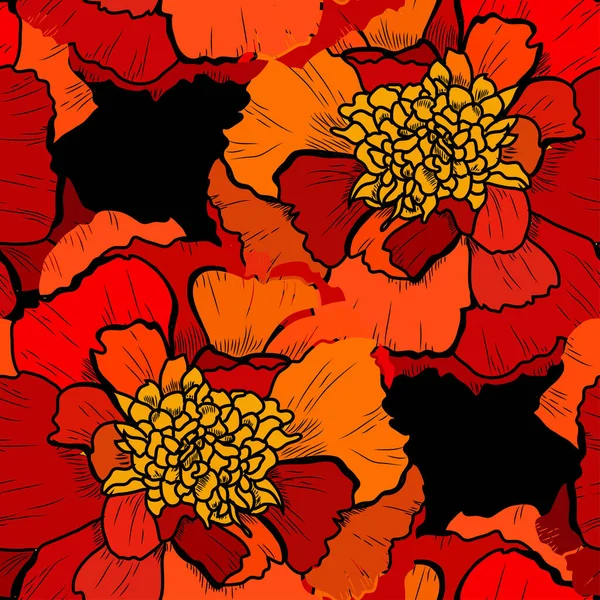 Κομψό Σχέδιο Χωρίς Ραφή Λουλούδια Marigold Στοιχεία Σχεδιασμού Floral Μοτίβο — Διανυσματικό Αρχείο
