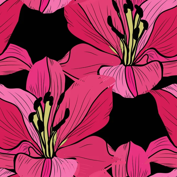 Elegantní Bezešvý Vzor Liliovými Květy Designové Prvky Květinový Vzor Pro — Stockový vektor