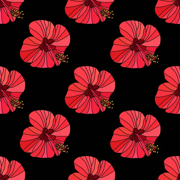 Élégant Motif Sans Couture Avec Fleurs Hibiscus Éléments Design Motif — Image vectorielle