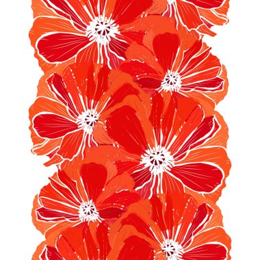 Haşhaş çiçekleri ve tasarım elementleriyle zarif, pürüzsüz bir desen. Davetiyeler, kartlar, baskı, hediye paketi, imalat, tekstil, kumaş, duvar kağıtları için çiçek deseni