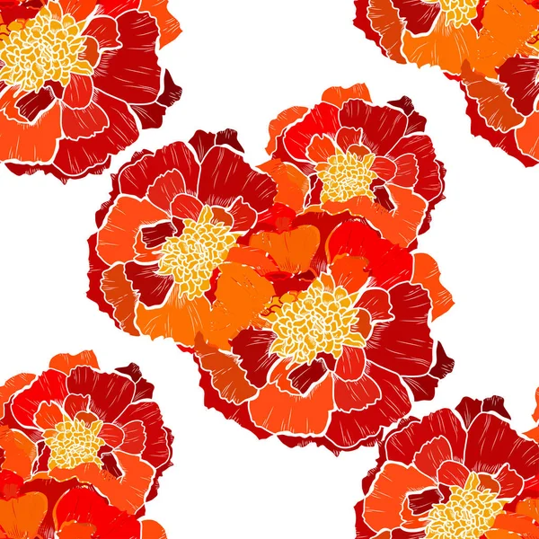 Κομψό Σχέδιο Χωρίς Ραφή Λουλούδια Marigold Στοιχεία Σχεδιασμού Floral Μοτίβο — Διανυσματικό Αρχείο