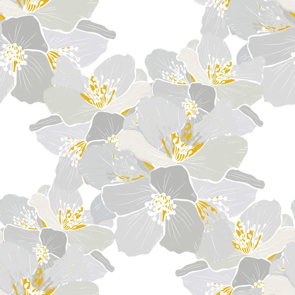 Κομψό Σχέδιο Χωρίς Ραφή Λουλούδια Γιασεμί Στοιχεία Σχεδιασμού Floral Μοτίβο — Διανυσματικό Αρχείο