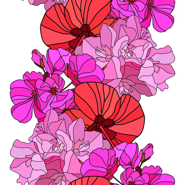 Elegant Seamless Pattern Hibiscus Oleander Geranium Flowers Design Elements Floral — Archivo Imágenes Vectoriales