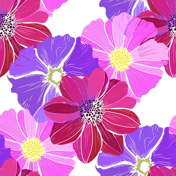 Elegant Seamless Pattern Clematis Dahlia Cosmos Flowers Design Elements Floral — Stockový vektor