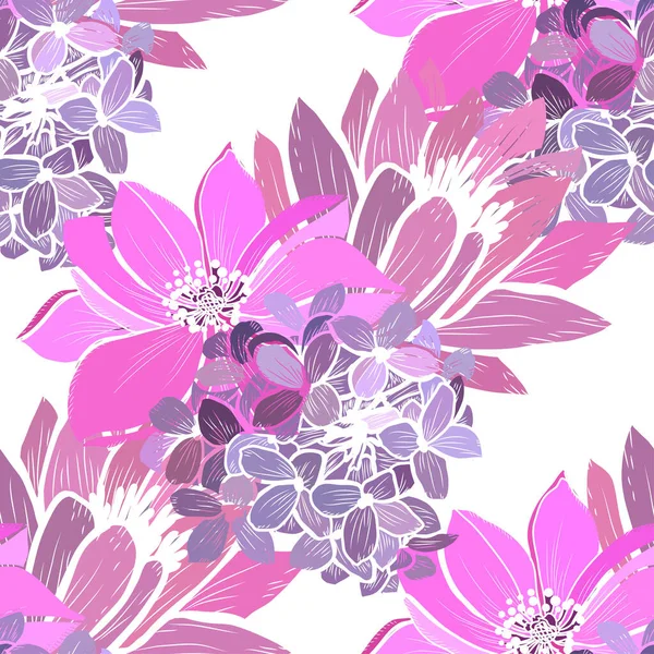 Elegant Seamless Pattern Lilac Lotus Anemone Flowers Design Elements Floral — Stock vektor