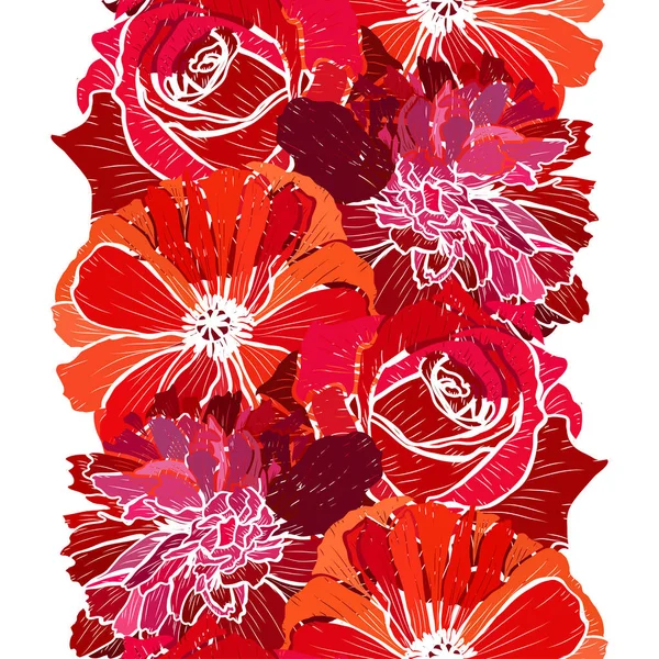 Elegantní Bezešvý Vzor Růžovými Makovými Pivoňkovými Květy Designovými Prvky Květinový — Stockový vektor
