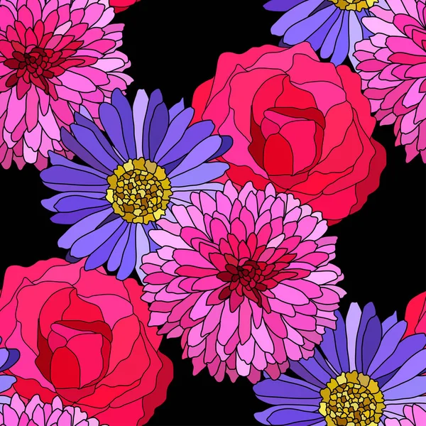 Paskalya, gül, kasımpatı çiçekleri ve tasarım elementleriyle zarif ve pürüzsüz bir desen. Davetiyeler, kartlar, baskı, hediye paketi, imalat, tekstil, kumaş, duvar kağıtları için çiçek deseni