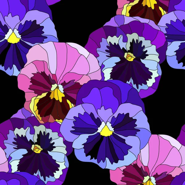 Padrão Sem Costura Elegante Com Pansy Flores Viola Elementos Design — Vetor de Stock