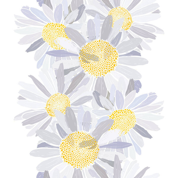 Элегантный бесшовный узор с ромашкой, цветами ромашки, элементами дизайна. Цветочный узор для приглашений, открыток, печати, подарочной упаковки, производства, текстиля, ткани, обоев