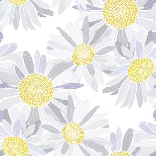 Elegantní Hladký Vzor Heřmánkem Sedmikrásky Květiny Designové Prvky Květinový Vzor — Stockový vektor