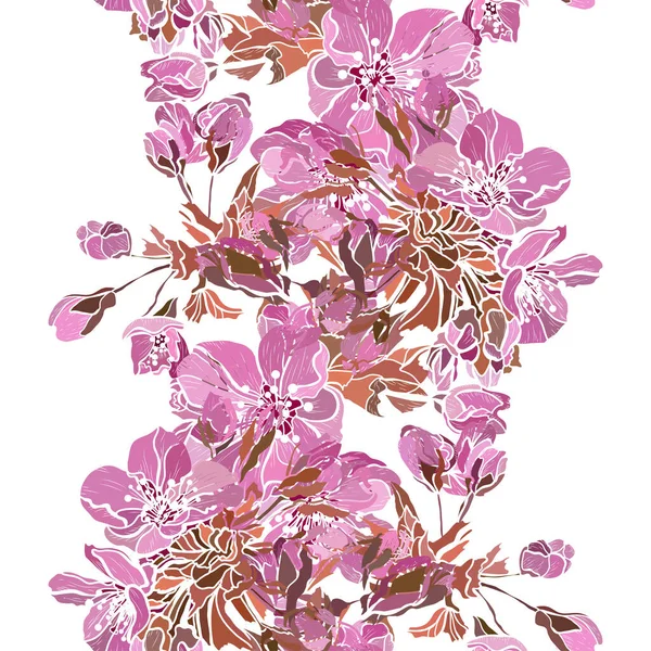 Elegante Patrón Sin Costuras Con Sakura Flores Flor Cerezo Elementos — Vector de stock