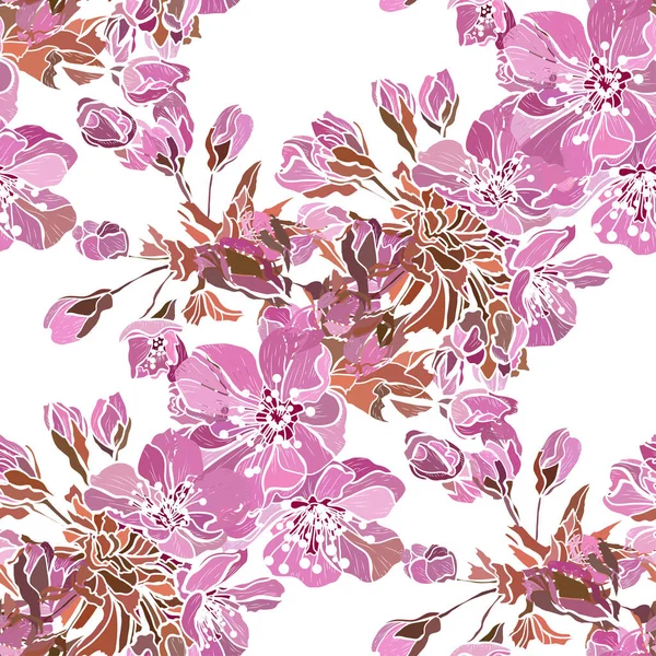Elegant Seamless Pattern Sakura Cherry Blossom Flowers Design Elements Floral — 스톡 벡터