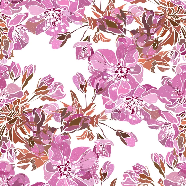 Elegant Seamless Pattern Sakura Cherry Blossom Flowers Design Elements Floral — 스톡 벡터