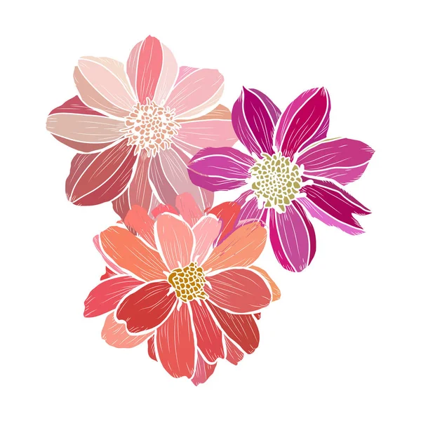 Διακοσμητικά Χειροποίητα Λουλούδια Ντάλια Σχεδιαστικά Στοιχεία Μπορεί Χρησιμοποιηθεί Για Κάρτες — Διανυσματικό Αρχείο