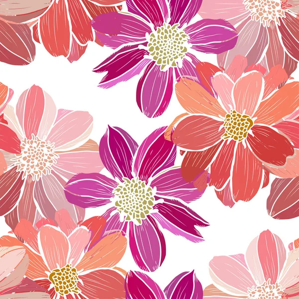 Elegantes Nahtloses Muster Mit Dahlienblüten Designelementen Blumenmuster Für Einladungen Karten — Stockvektor
