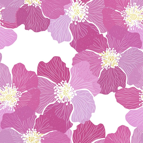 Elegante Modello Senza Cuciture Con Fiori Rosa Canina Elementi Design — Vettoriale Stock