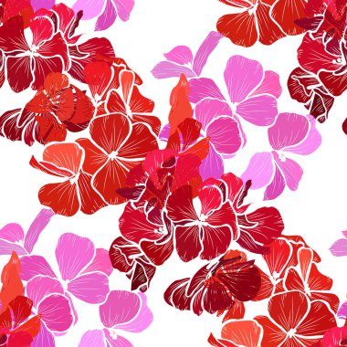 Sardunya çiçekleri ve tasarım elementleriyle zarif, pürüzsüz bir desen. Davetiyeler, kartlar, baskı, hediye paketi, imalat, tekstil, kumaş, duvar kağıtları için çiçek deseni