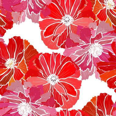 Haşhaş çiçekleri ve tasarım elementleriyle zarif, pürüzsüz bir desen. Davetiyeler, kartlar, baskı, hediye paketi, imalat, tekstil, kumaş, duvar kağıtları için çiçek deseni